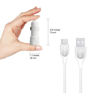 12W 2.4A Dual USB Travel Car charger With 5FT Type-C Charging Cable In White - Image 2