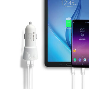 12W 2.4A Dual USB Travel Car charger With 5FT Type-C Charging Cable In White - Image 3