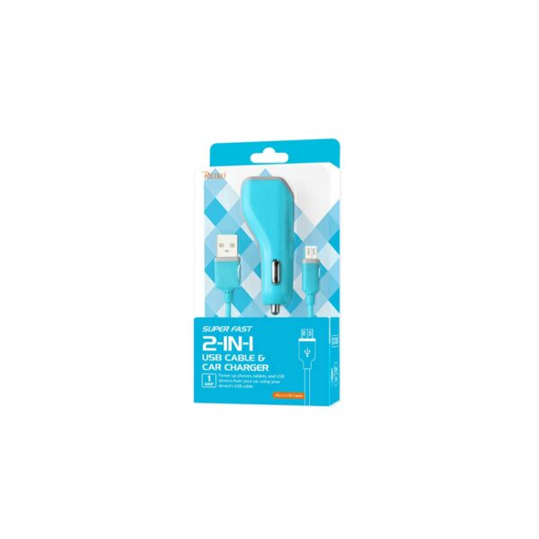 REIKO MICRO USB CAR CHARGER WITH DATA USB CABLE IN BLUE - Image 4