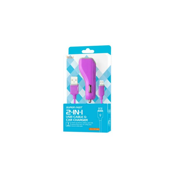 REIKO MICRO USB CAR CHARGER WITH DATA USB CABLE IN PURPLE - Image 4