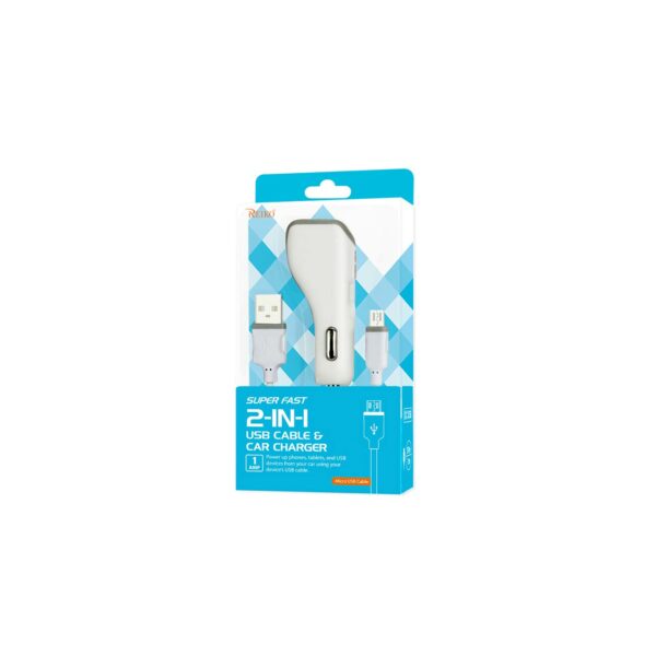REIKO MICRO USB CAR CHARGER WITH DATA USB CABLE IN WHITE - Image 4