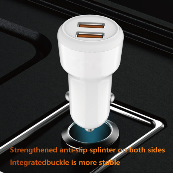 Reiko Micro Portable Car Charger With Built In 3 Ft Cable In White - Image 2