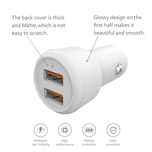 Reiko Micro Portable Car Charger With Built In 3 Ft Cable In White - Image 3
