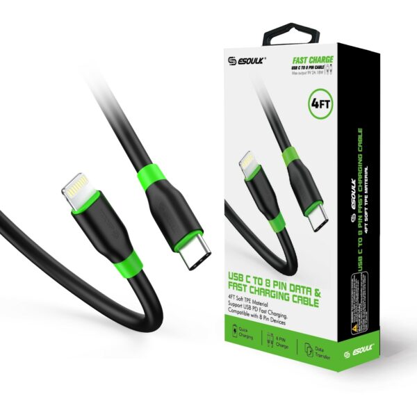 4FT PD Fast Charge USB-C To iPhone Cable Black