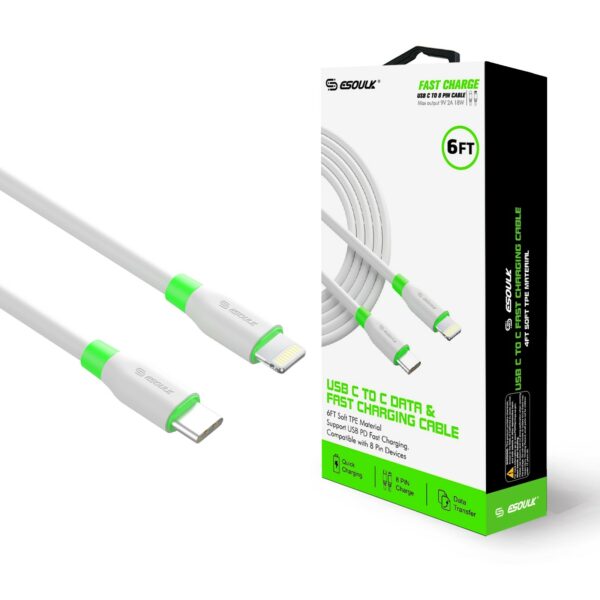 6FT PD Fast Charge USB-C To iPhone Cable White