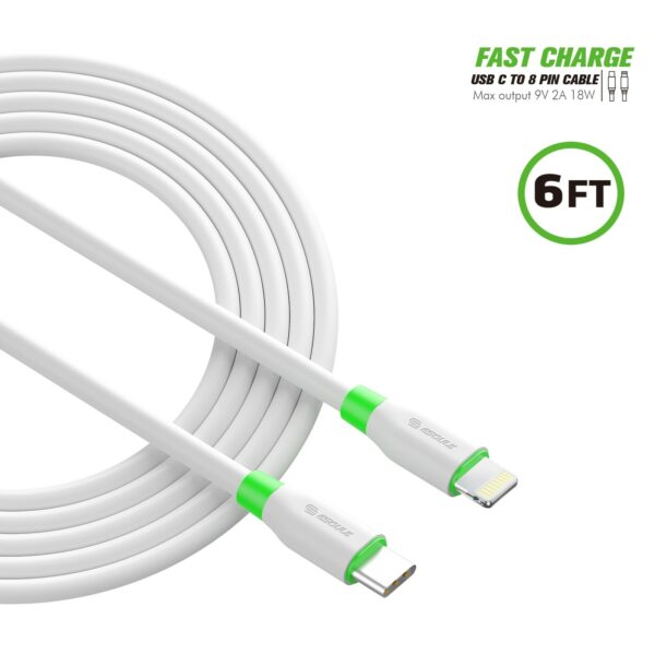 6FT PD Fast Charge USB-C To iPhone Cable White - Image 2