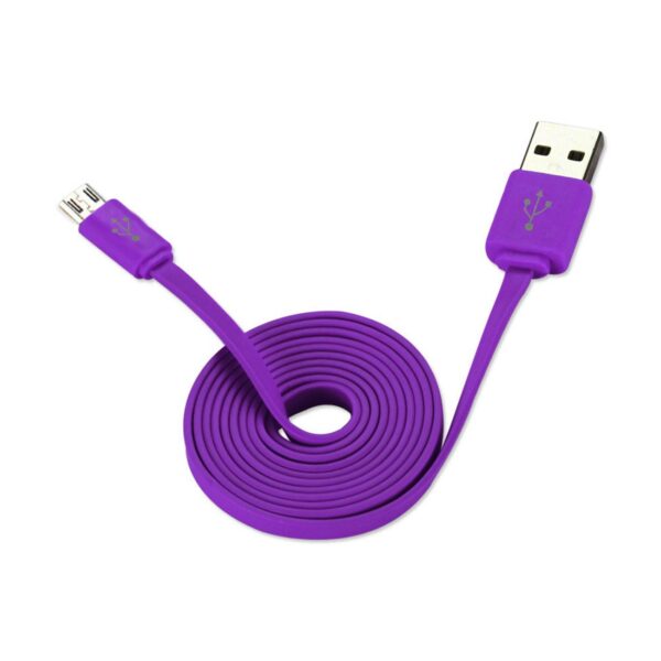 REIKO FLAT MICRO USB DATA CABLE 3.2FT IN PURPLE - Image 2