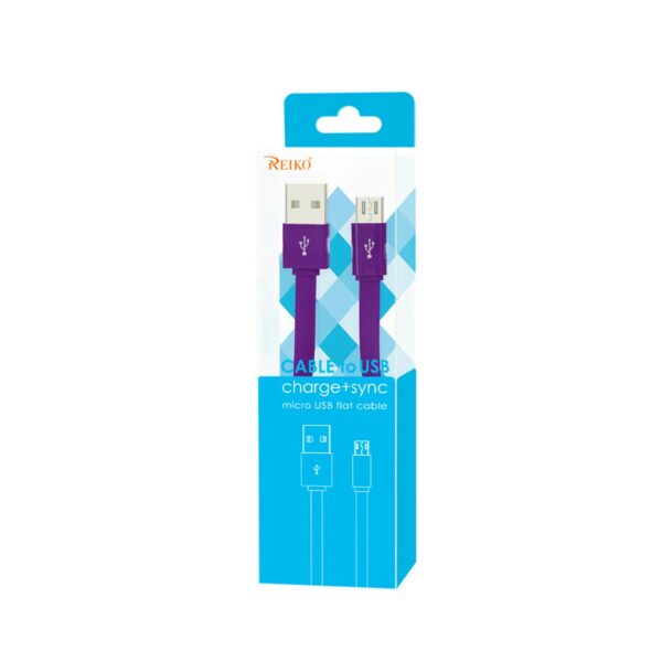 REIKO FLAT MICRO USB DATA CABLE 3.2FT IN PURPLE - Image 3