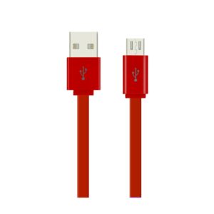 REIKO FLAT MICRO USB DATA CABLE 3.2FT IN RED