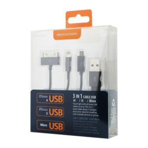 REIKO IPHONE 4G/ IPHONE 5/ IPHONE 6 AND MICRO USB TRIO 3-IN-1 USB DATA CABLE 0.58FT IN BLACK - Image 4