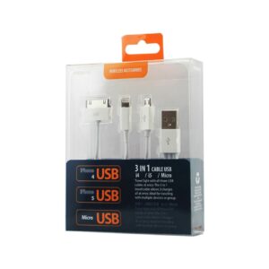 REIKO IPHONE 4G/ IPHONE 5/ IPHONE 6 AND MICRO USB TRIO 3-IN-1 USB DATA CABLE 0.58FT IN WHITE - Image 3