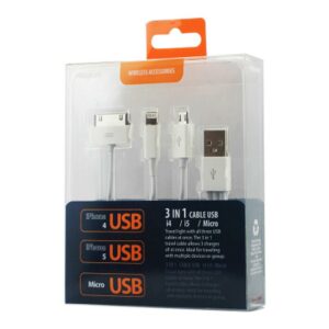 REIKO IPHONE 4G/ IPHONE 5/ IPHONE 6 AND MICRO USB TRIO 3-IN-1 USB DATA CABLE 0.58FT IN WHITE - Image 4