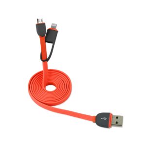 REIKO IPHONE 6 AND MICRO USB FLAT CABLE 3.2FT 2-IN-1 USB DATA IN CORAL RED - Image 2