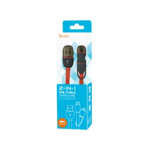 REIKO IPHONE 6 AND MICRO USB FLAT CABLE 3.2FT 2-IN-1 USB DATA IN CORAL RED - Image 3