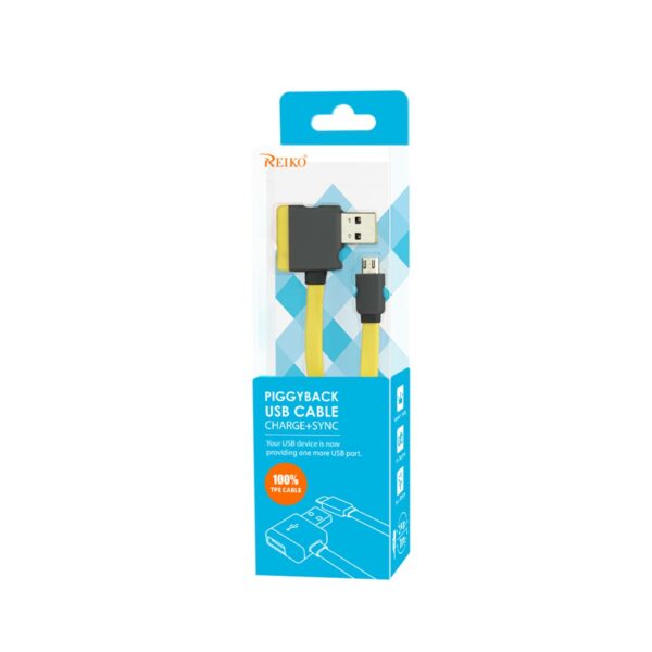 REIKO MICRO USB PIGGYBACK FLAT LIBERATOR USB CABLE 3.2FT IN YELLOW - Image 4