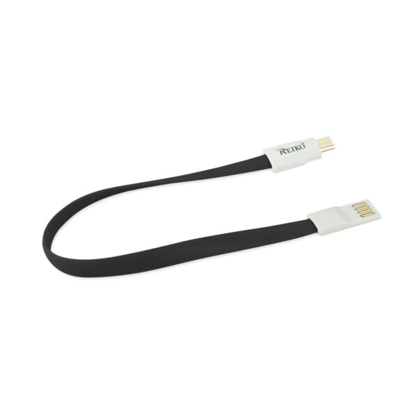 REIKO FLAT MAGNETIC GOLD PLATED MICRO USB DATA CABLE 0.7 FOOT IN BLACK - Image 2