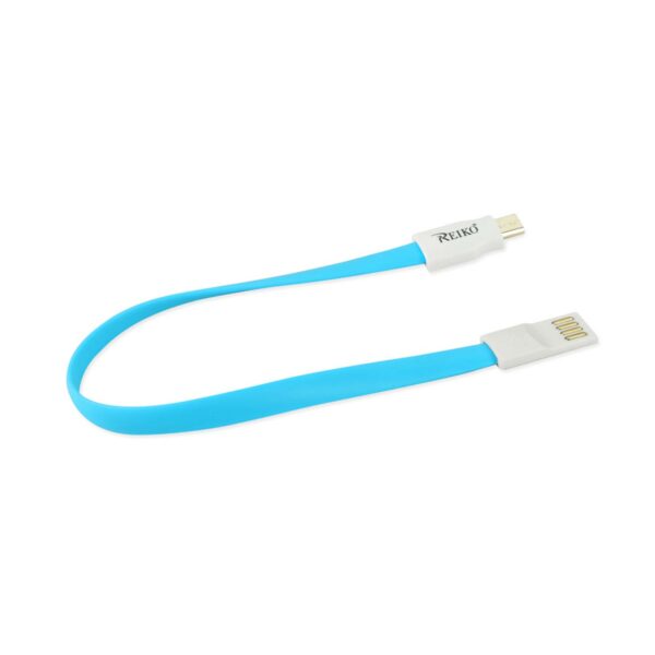 REIKO FLAT MAGNETIC GOLD PLATED MICRO USB DATA CABLE 0.7 FOOT IN BLUE - Image 2