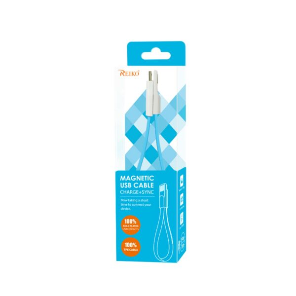 REIKO FLAT MAGNETIC GOLD PLATED MICRO USB DATA CABLE 0.7 FOOT IN BLUE - Image 3