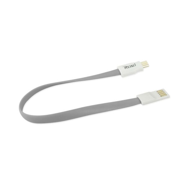 REIKO FLAT MAGNETIC GOLD PLATED MICRO USB DATA CABLE 0.7 FOOT IN GRAY - Image 2