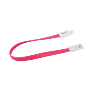 REIKO FLAT MAGNETIC GOLD PLATED MICRO USB DATA CABLE 0.7 FOOT IN HOT PINK - Image 2
