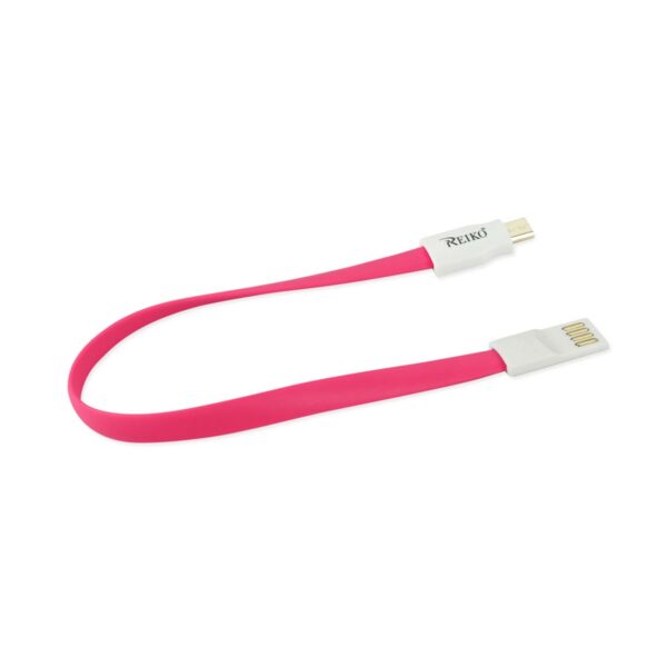 REIKO FLAT MAGNETIC GOLD PLATED MICRO USB DATA CABLE 0.7 FOOT IN HOT PINK - Image 2