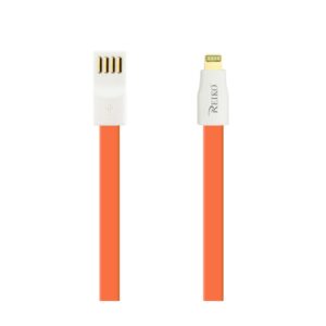REIKO FLAT MAGNETIC GOLD PLATED MICRO USB DATA CABLE 0.7 FOOT IN ORANGE
