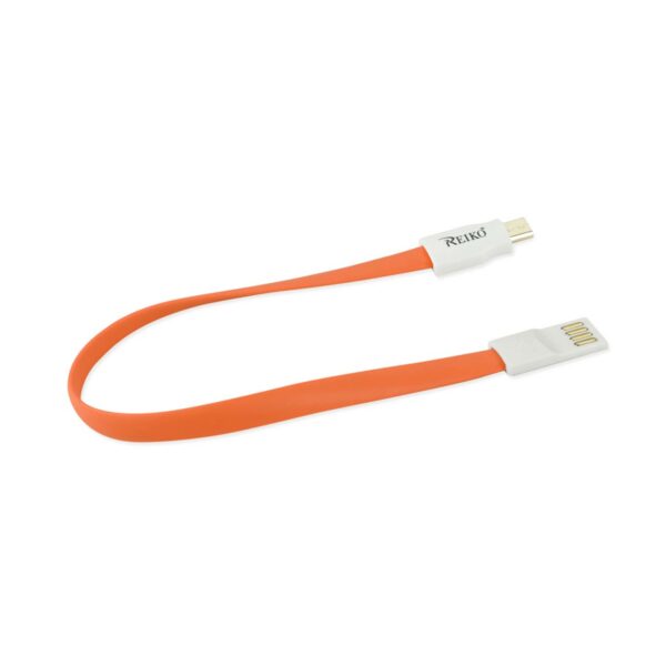 REIKO FLAT MAGNETIC GOLD PLATED MICRO USB DATA CABLE 0.7 FOOT IN ORANGE - Image 2