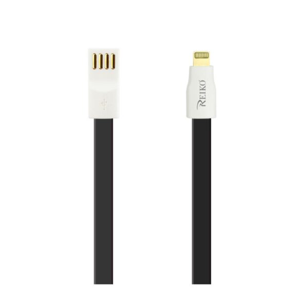 REIKO IPHONE 6 FLAT USB GOLD PLATED DATA CABLE 3.9FT WITH CABLE TIE IN BLACK
