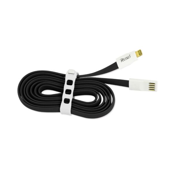 REIKO IPHONE 6 FLAT USB GOLD PLATED DATA CABLE 3.9FT WITH CABLE TIE IN BLACK - Image 2