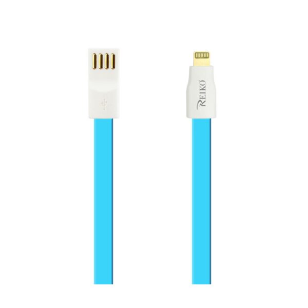 REIKO IPHONE 6 FLAT USB GOLD PLATED DATA CABLE 3.9FT WITH CABLE TIE IN BLUE