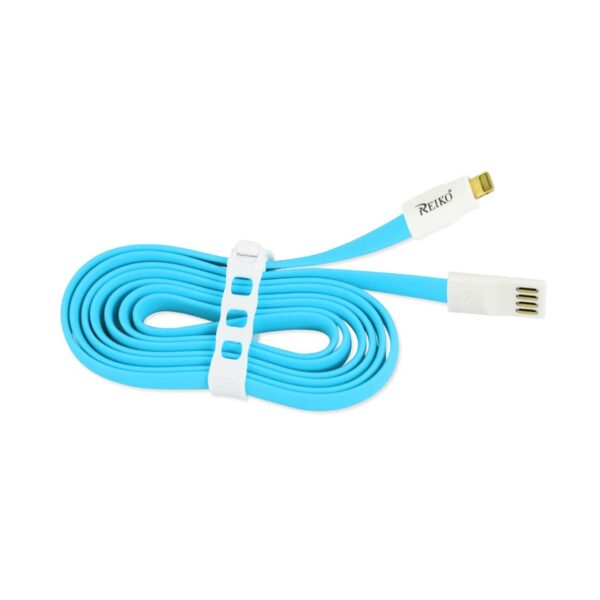 REIKO IPHONE 6 FLAT USB GOLD PLATED DATA CABLE 3.9FT WITH CABLE TIE IN BLUE - Image 2