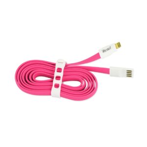 REIKO IPHONE 6 FLAT USB GOLD PLATED DATA CABLE 3.9FT WITH CABLE TIE IN HOT PINK - Image 2