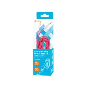 REIKO IPHONE 6 FLAT USB GOLD PLATED DATA CABLE 3.9FT WITH CABLE TIE IN HOT PINK - Image 3