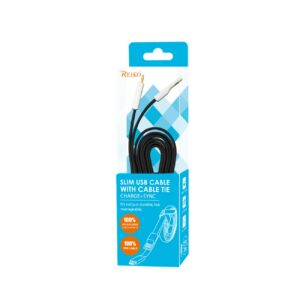 REIKO FLAT MICRO USB GOLD PLATED DATA CABLE 3.9FT WITH CABLE TIE IN BLACK - Image 3