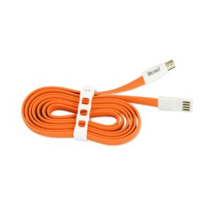 REIKO FLAT MICRO USB GOLD PLATED DATA CABLE 3.9FT WITH CABLE TIE IN ORANGE - Image 2