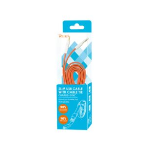 REIKO FLAT MICRO USB GOLD PLATED DATA CABLE 3.9FT WITH CABLE TIE IN ORANGE - Image 3