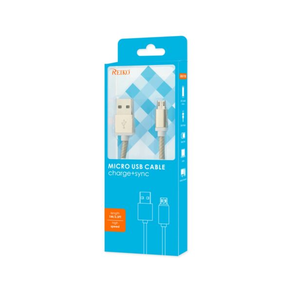 REIKO 3.3FT NYLON BRAIDED MICRO USB CHARGING & SYNC DATA CABLE FOR ANDROID PHONES IN GOLD - Image 4