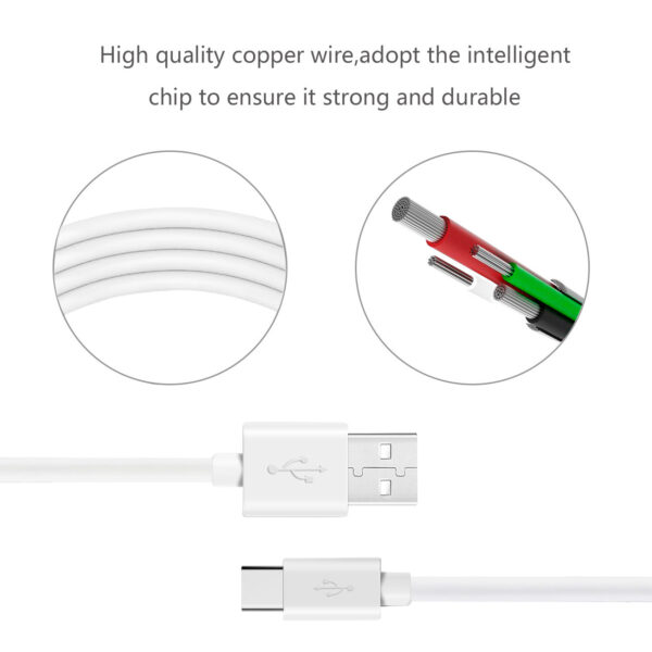 Reiko 3.3FT PVC Material Type C USB 2.0 Data Cable In White And Simple Packaging - Image 3
