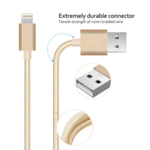 Reiko 3.3FT Metal Connector & Nylon Braided 8 PIN USB 2.0 Data Cable In Gold - Image 2