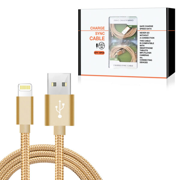 8-PIN Fast Charge/Sync Cable 6.5 ft In Gold (12pcs)