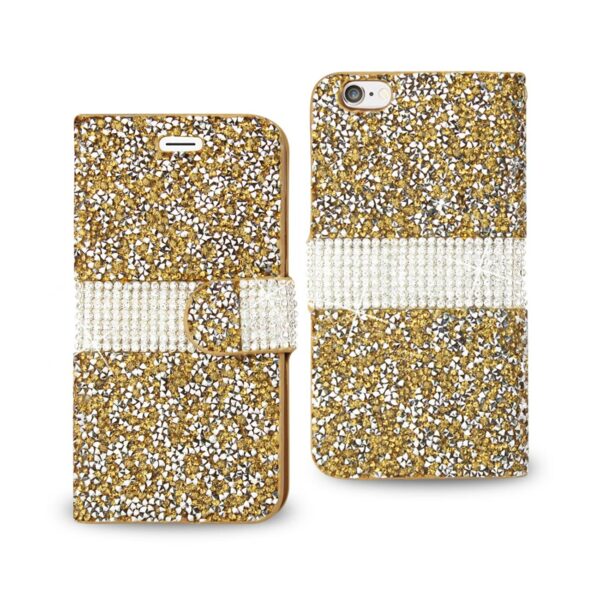 REIKO IPHONE 6 DIAMOND RHINESTONE WALLET CASE IN GOLD