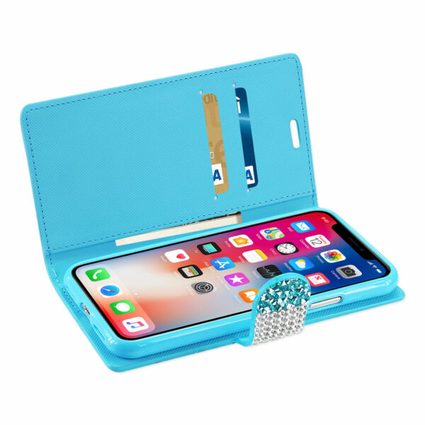 REIKO iPhone X/iPhone XS DIAMOND RHINESTONE WALLET CASE IN BLUE - Image 3