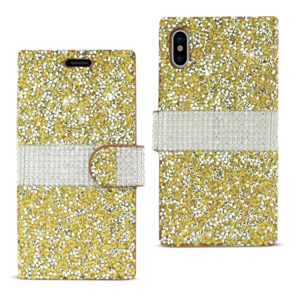 REIKO iPhone X/iPhone XS DIAMOND RHINESTONE WALLET CASE IN GOLD