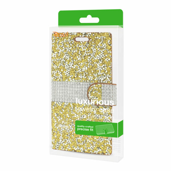 REIKO iPhone X/iPhone XS DIAMOND RHINESTONE WALLET CASE IN GOLD - Image 4