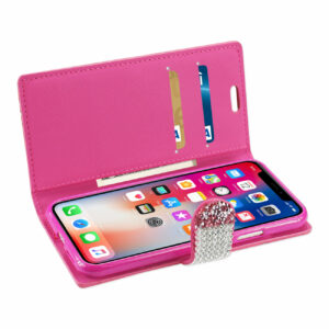 REIKO iPhone X/iPhone XS DIAMOND RHINESTONE WALLET CASE IN PINK - Image 3