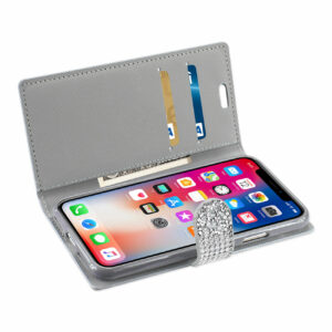 REIKO iPhone X/iPhone XS DIAMOND RHINESTONE WALLET CASE IN SILVER - Image 3