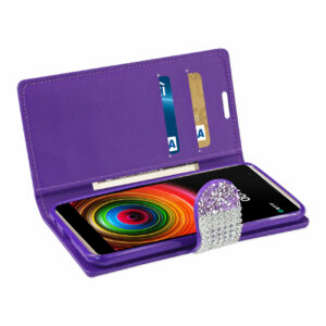 REIKO LG X POWER/ K6 DIAMOND RHINESTONE WALLET CASE IN PURPLE - Image 3