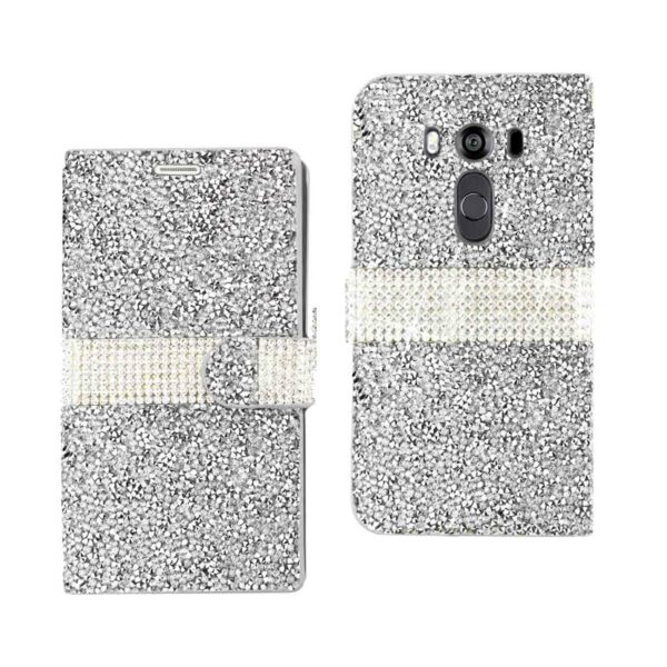 REIKO LG V10 DIAMOND RHINESTONE WALLET CASE IN SILVER