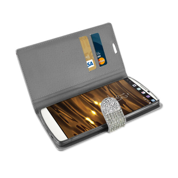 REIKO LG V10 DIAMOND RHINESTONE WALLET CASE IN SILVER - Image 2