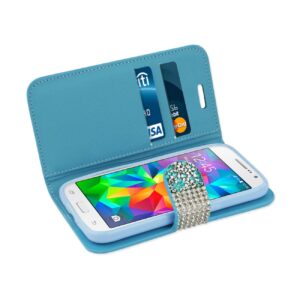 REIKO SAMSUNG GALAXY GRAND PRIME DIAMOND RHINESTONE WALLET CASE IN BLUE - Image 2